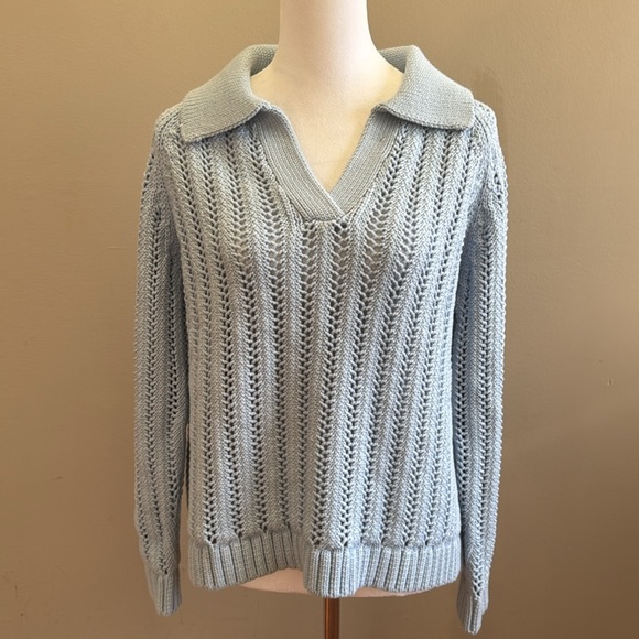 Haven Well Within Open Stitch Johnny Collar Light Blue Sweater Size S - Picture 5 of 12